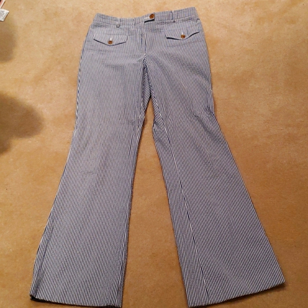 L.L. Bean Signature railroad stripe, Navy and White pants, Size 4